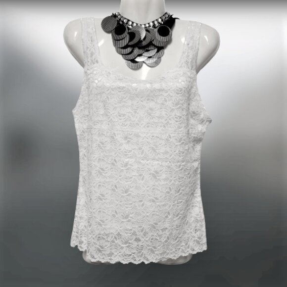 White Lace Tank Top Lace Camisole Wide Straps Lace Top  Sizes M  L  XL - Picture 2 of 11